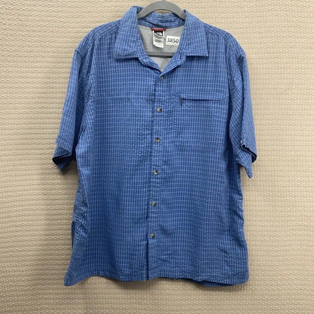 Vintage The North Face Mens Button Shirt Large Blue‎ Plaid Short Sleeve Outdoor